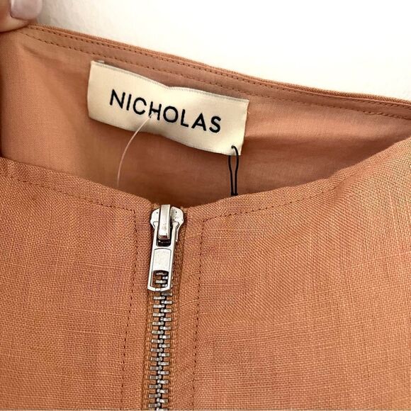 Revolve Nicholas Daw Cropped Linen Top Zip Front Puff Sleeve, Size 6, NWT - Picture 6 of 12